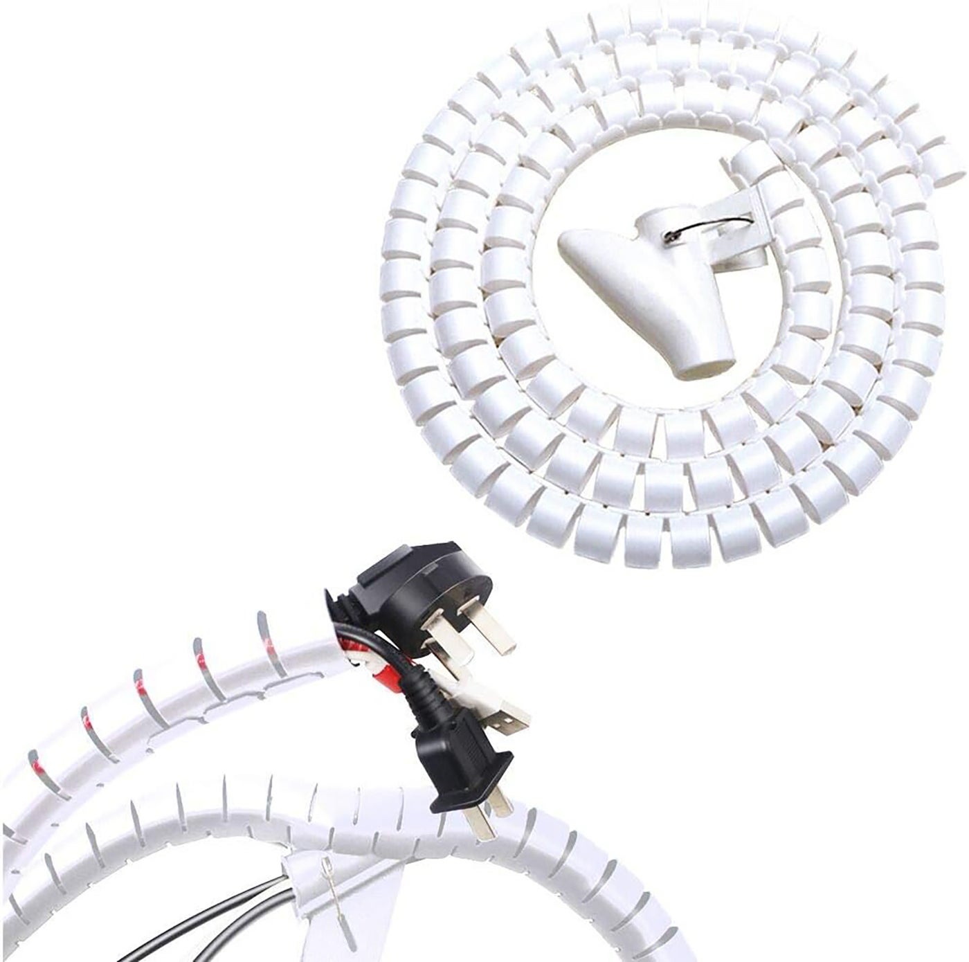 MAX-EMA GLOBAL MAX-EMA Spiral Cable Organizer Tube White, 25mm x 1.5 Meter With Wire Clamp Flexible Cord Protector And Cable Management Sleeve For Desk, Tv, Computer Wire Cover Cable Hider For Home Or
